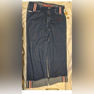 REVOLT JEANS Striped Trim Pockets & Cuffs Wide Leg Denim Blue Jeans Plus Size 20